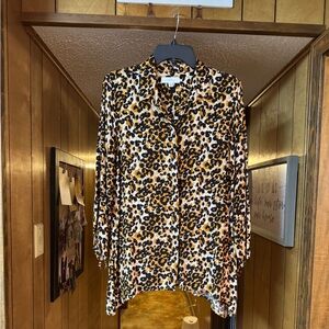 new directions Leopard Print Blouse in Black, Tan & White